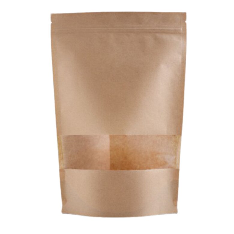 Set 100 Pungi tip stand-up pouch cu fereastra si fermoar ziplock, MSG, natur , 8x14+5 cm