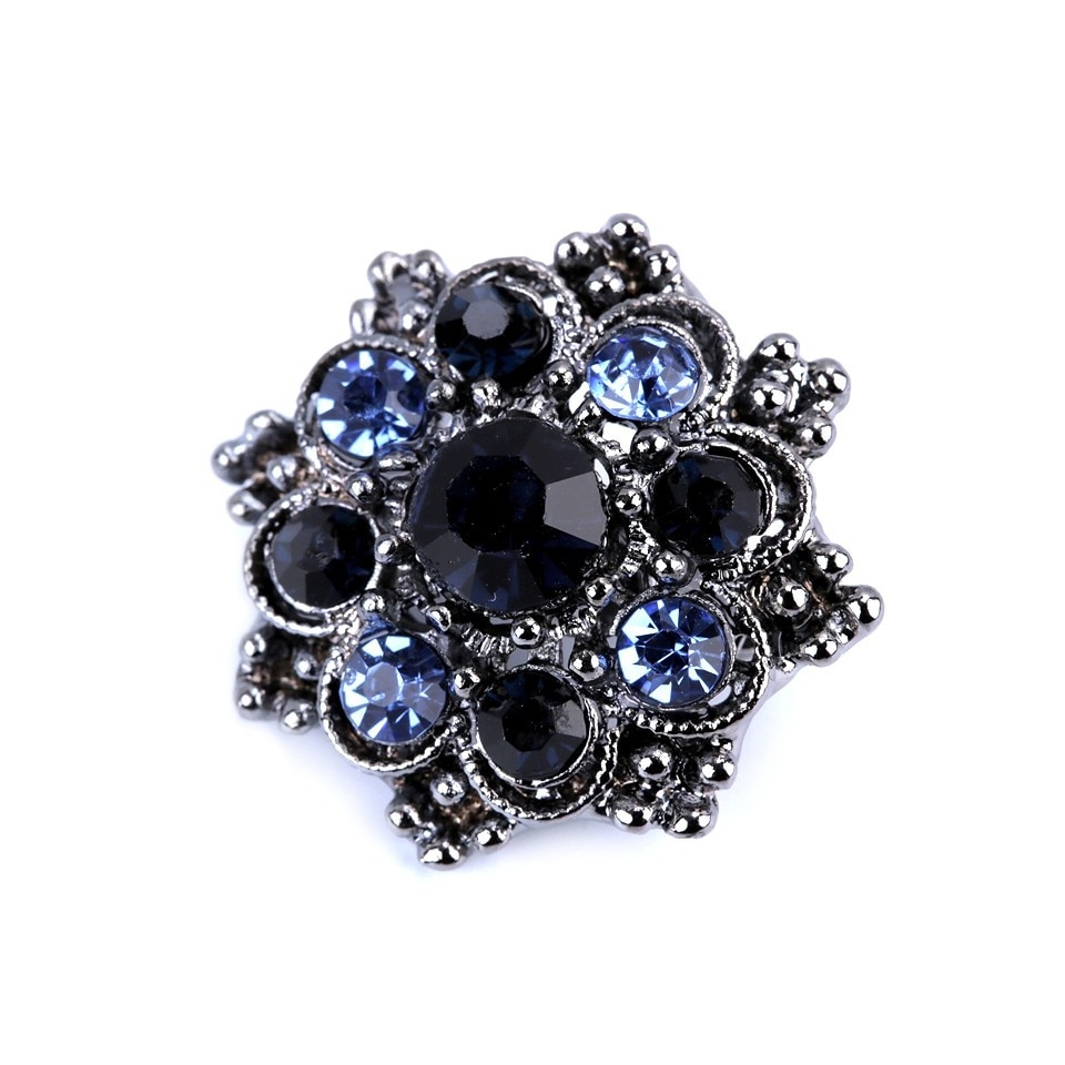 Brosa floare cu strasuri 2.2 cm, Albastru antracit