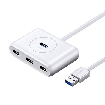 Hub UGREEN, CR113, 4 in 1, USB 3.0 la 4 porturi USB, Alb, Rata transfer 5 GB/s, Plug&Play, Lungime cablu 0,5 m Hub UGREEN, CR113, 4 in 1, USB 3.0 la 4 porturi USB, Alb, Rata transfer 5 GB/s, Plug&Play, Lungime cablu 0,5 m