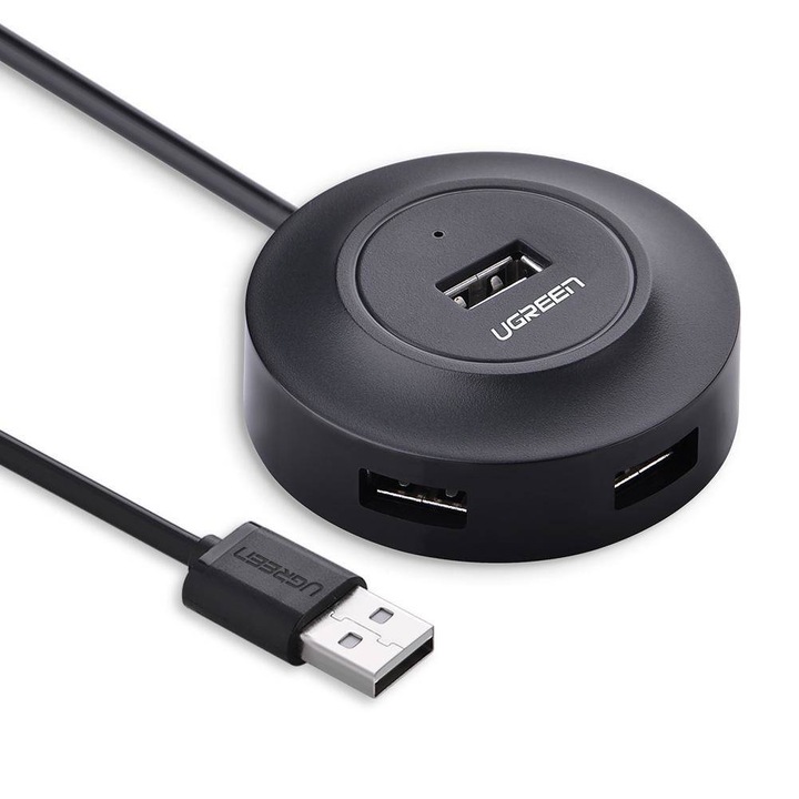 Хъб UGREEN, CR106, 4 в 1, USB към 4 USB порта, Черен, Plug and Play, LED индикатор, Дължина на кабела 1 м