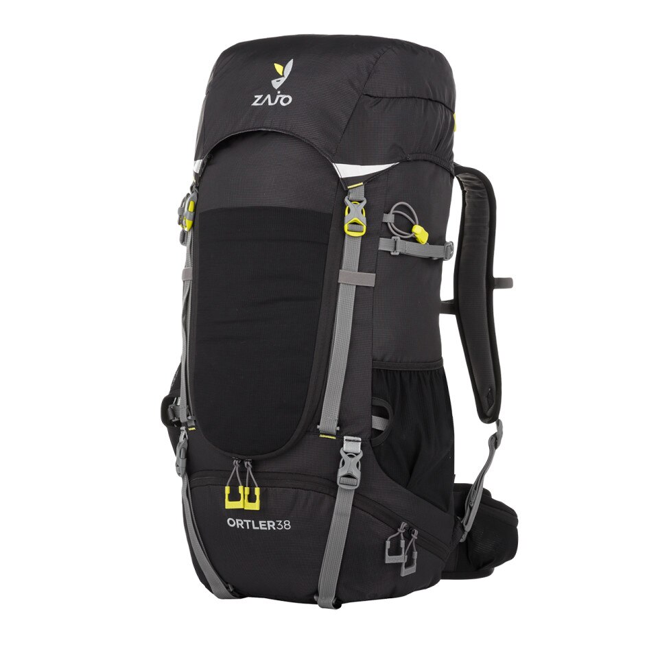 Rucsac de munte, Zajo, 38 litri cu husa de ploaie si fluier, Negru, Ortler ripstop