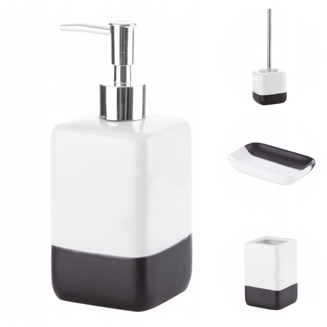 Set accesorii de baie Karo, ceramica, alb si negru