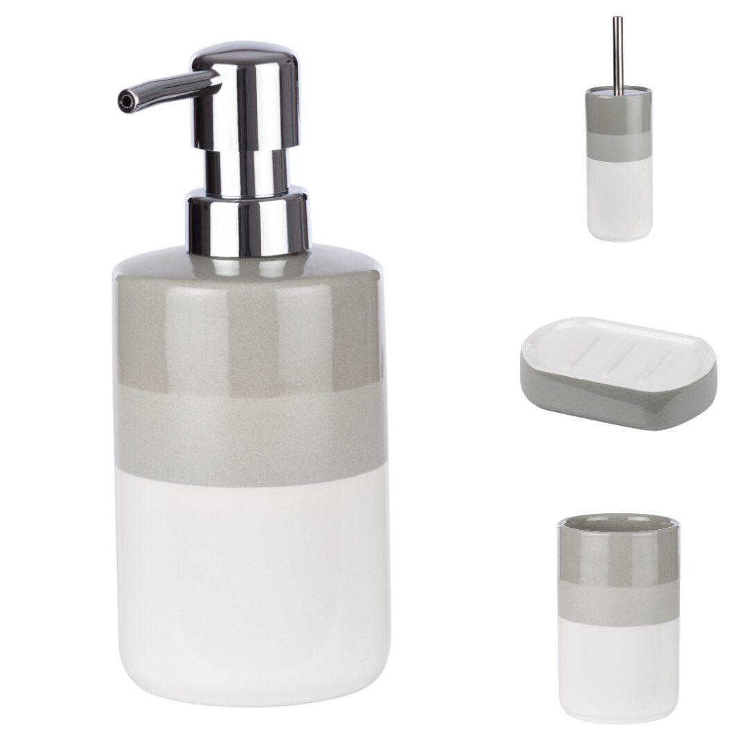 Set accesorii de baie Bora, ceramica, alb si gri