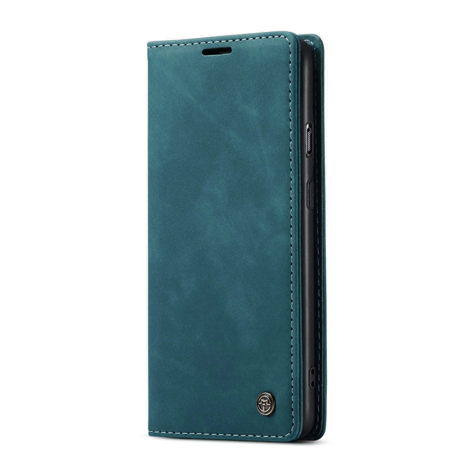 Husa pentru OnePlus 8T, CaseMe, slim, piele, tip portofel, stand, inchidere magnetica, suport carduri, textura catifelata, Albastru verzui