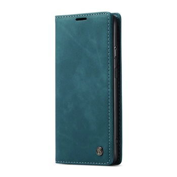 Husa pentru OnePlus 8T, CaseMe, slim, piele, tip portofel, stand, inchidere magnetica, suport carduri, textura catifelata, Albastru verzui