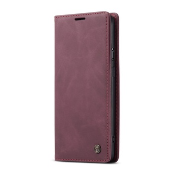 Husa pentru OnePlus 8T, CaseMe, slim, piele, tip portofel, stand, inchidere magnetica, suport carduri, textura catifelata, Visiniu