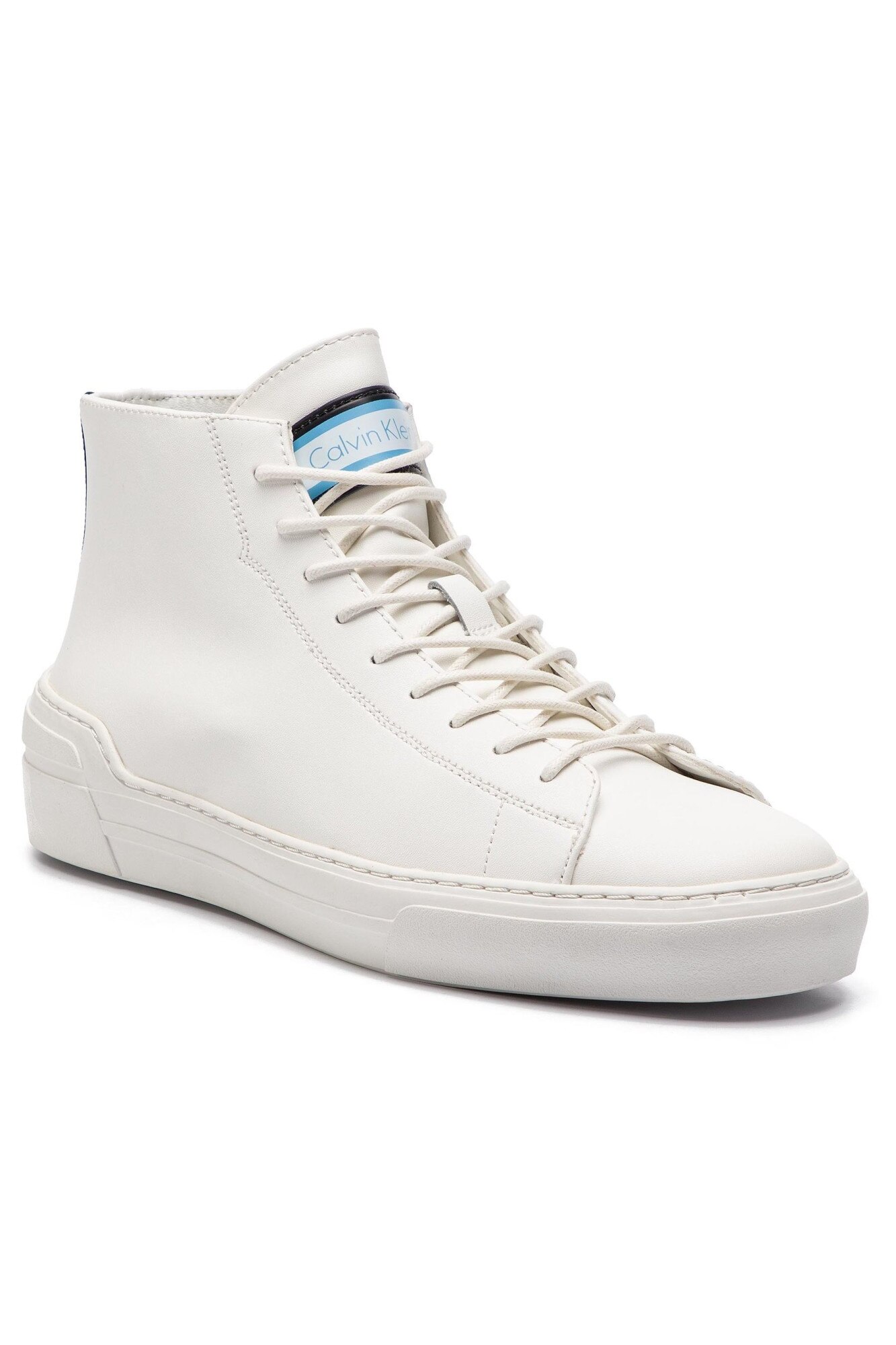 Pantofi sport din piele naturala Calvin Klein, Impregnati, Alb, 46