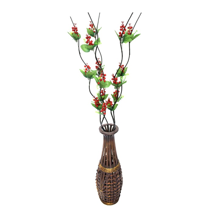 Set 5 plante artificiale din plastic si lemn, Naimeed D3028, culoare Rosu inchis, 154 x 10 cm