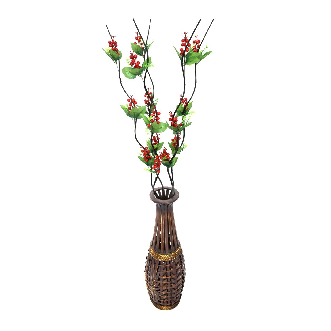 Set 5 plante artificiale din plastic si lemn, Naimeed D3028, culoare Rosu inchis, 154 x 10 cm