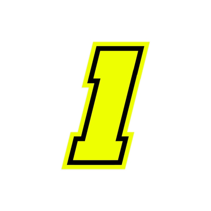 Moto GP versenyző szám, "1" neonsárga, 10 x 10 cm