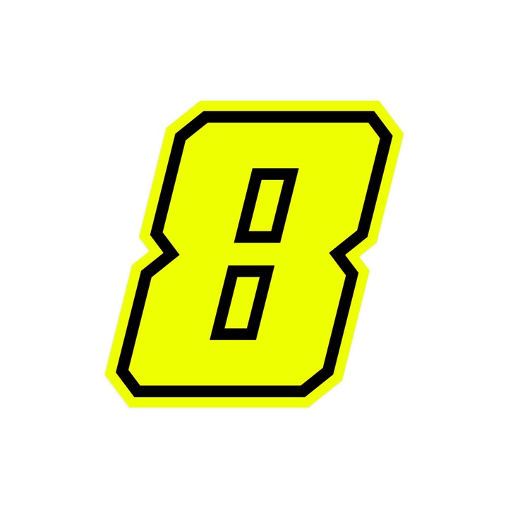 Moto GP versenyszám, "8" neonsárga, 10 x 10 cm