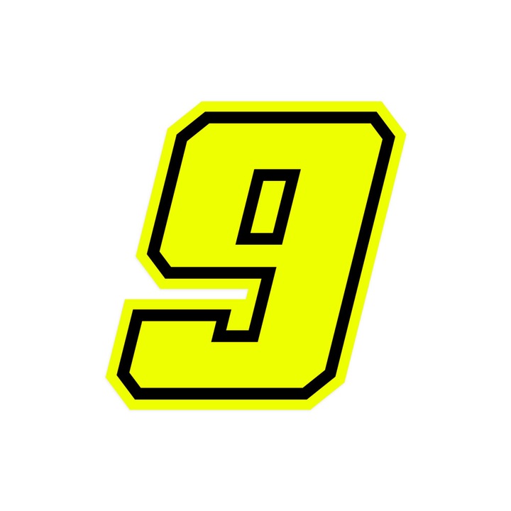 Moto GP versenyszám, "9" neonsárga, 10 x 10 cm