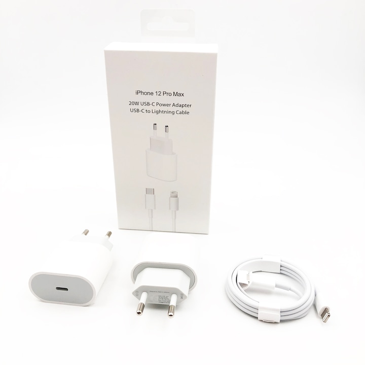 Комплект зарядно устройство Planet Tech за iPhone, 20W, Кабел Type-C към Lightning, 1.0m, Бял