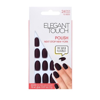 Set de 24 unghii false, Elegant Touch, Polish Next Stop New York, Adeziv inclus, Negru Set de 24 unghii false, Elegant Touch, Polish Next Stop New York, Adeziv inclus, Negru