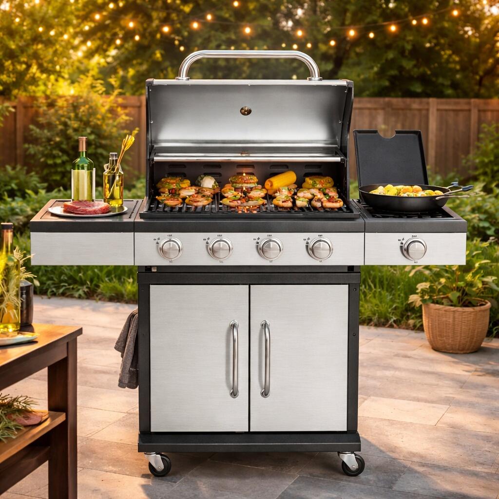 Gratar gradina, grill dreptunghiular, cu gaz, 4+1 arzatoare, cu