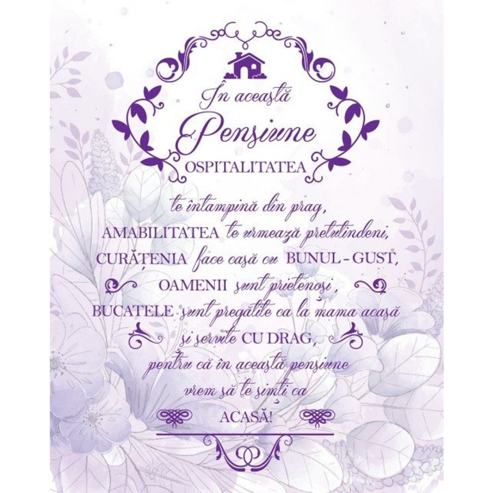 Tablou canvas - In Acesta Pensiune Floral Mov, 50x70 cm