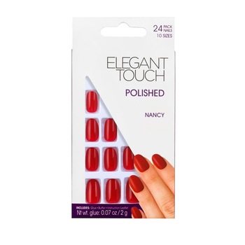 Set de 24 unghii false, Elegant Touch, Nancy, Forma ovala, Adeziv inclus, Rosu Set de 24 unghii false, Elegant Touch, Nancy, Forma ovala, Adeziv inclus, Rosu