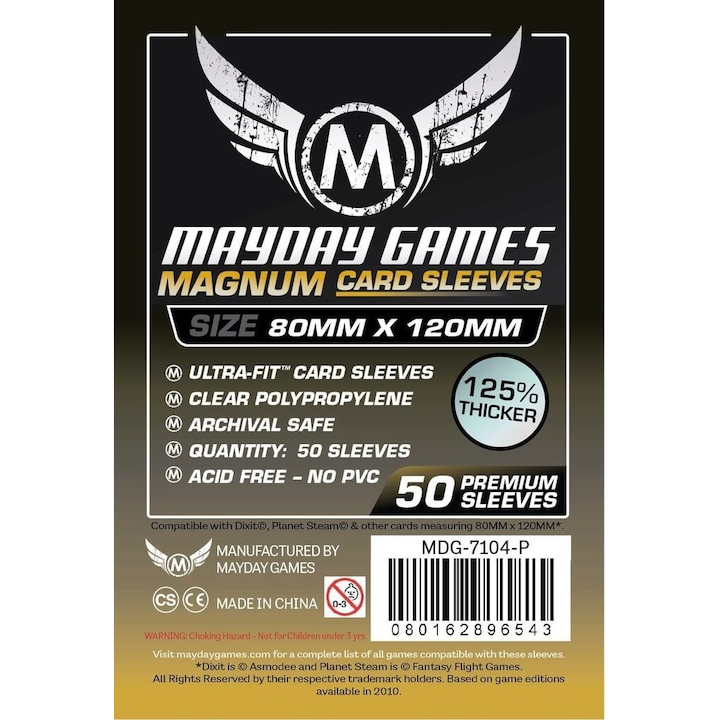 Mayday Games Premium Magnum Gold kártyavédő 80 x 120 mm Dixit társasjátékhoz, fekete hátlap