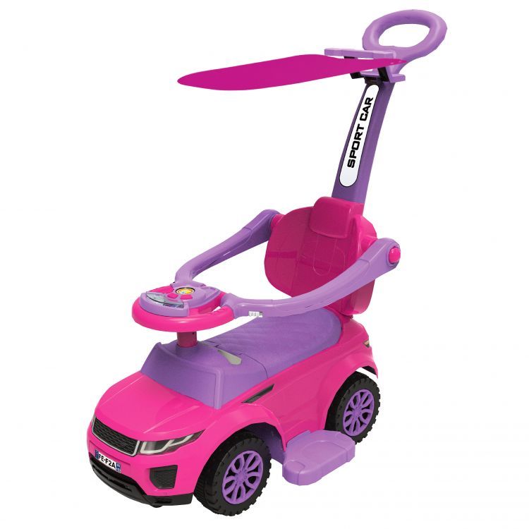 Masinuta de impins 3 in 1, roz, cu acoperis pentru protectie soare