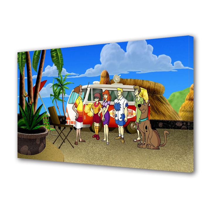 Tablou Canvas Led cu Intrerupator, Luminos in Intuneric, Premium, Art Star, Scooby Doo in vacanta, Animatii, Panza pe cadru de lemn, Decoratiuni Moderne pentru Casa, 40 x 60 cm