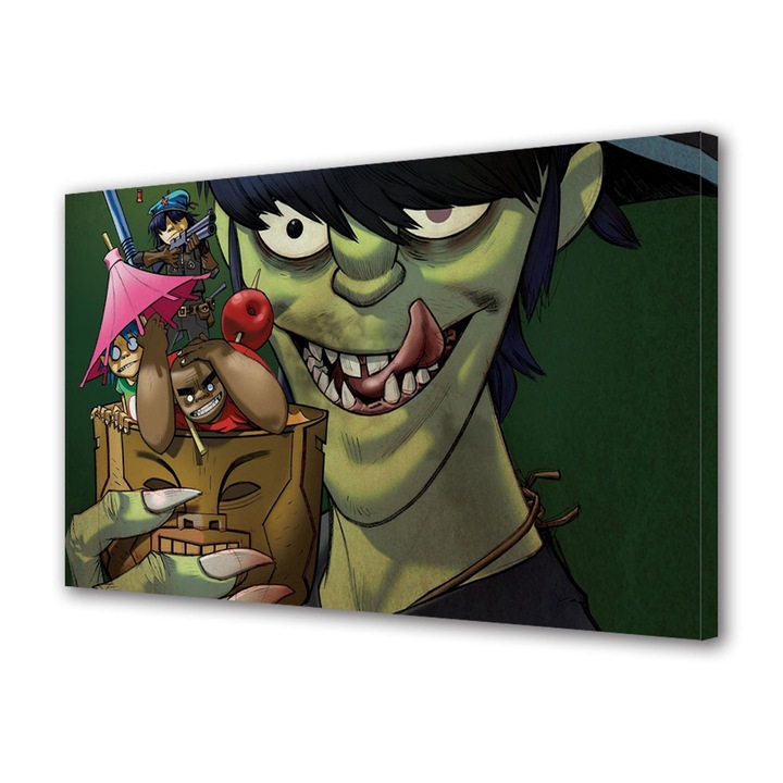 Tablou Canvas Fosforescent, Luminos in Intuneric, Premium, Art Star, Gorillaz poster, Animatii, Panza pe cadru de lemn, Decoratiuni Moderne pentru Casa, 20 x 30 cm