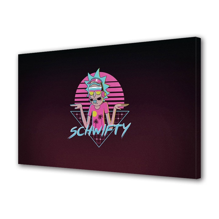 Tablou Canvas Led cu Intrerupator, Luminos in Intuneric, Premium, Art Star, Rick and Morty Schwifty, Animatii, Panza pe cadru de lemn, Decoratiuni Moderne pentru Casa, 30 x 45 cm
