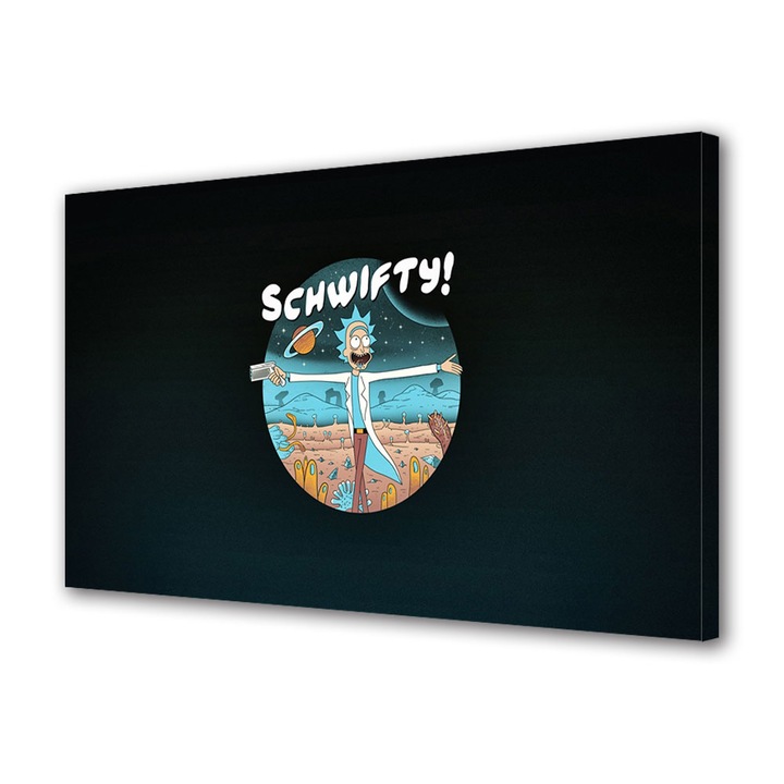 Tablou Canvas Led cu Intrerupator, Luminos in Intuneric, Premium, Art Star, Rick si Morty Schwifty, Animatii, Panza pe cadru de lemn, Decoratiuni Moderne pentru Casa, 30 x 45 cm