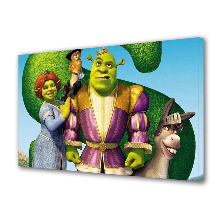 Tablou Canvas Premium, Art Star, Shrek poza de familie, Animatii, Panza pe cadru de lemn, Decoratiuni Moderne pentru Casa, 20 x 30 cm