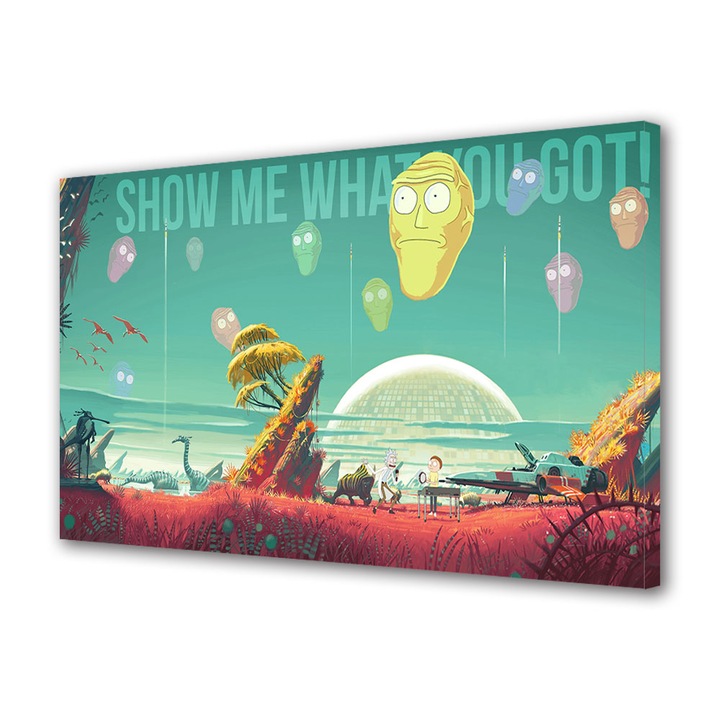 Tablou Canvas Led cu Intrerupator, Luminos in Intuneric, Premium, Art Star, Rick si Morty Fete pe cera, Animatii, Panza pe cadru de lemn, Decoratiuni Moderne pentru Casa, 30 x 45 cm