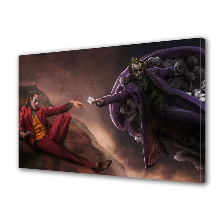 Tablou Canvas Led cu Intrerupator, Luminos in Intuneric, Premium, Art Star, Hands of Jocker and Joker, Animatii, Panza pe cadru de lemn, Decoratiuni Moderne pentru Casa, 30 x 45 cm
