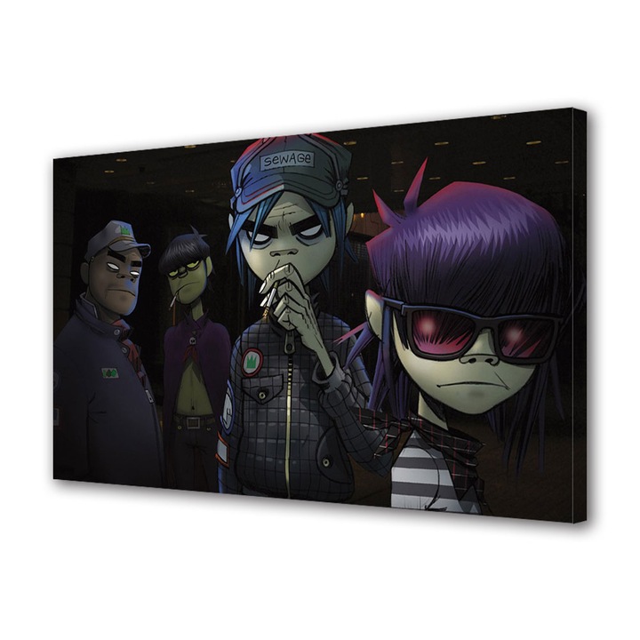 Tablou Canvas Fosforescent, Luminos in Intuneric, Premium, Art Star, Trupa Gorillaz, Animatii, Panza pe cadru de lemn, Decoratiuni Moderne pentru Casa, 20 x 30 cm
