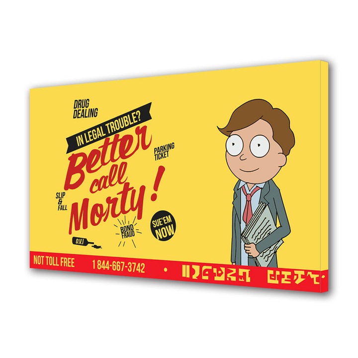 Tablou Canvas Led cu Intrerupator, Luminos in Intuneric, Premium, Art Star, Better Call Morty, Animatii, Panza pe cadru de lemn, Decoratiuni Moderne pentru Casa, 60 x 90 cm