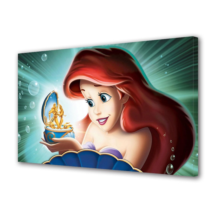 Tablou Canvas Premium, Art Star, Mica Sirena si comoara ei , Animatii, Panza pe cadru de lemn, Decoratiuni Moderne pentru Casa, 20 x 30 cm