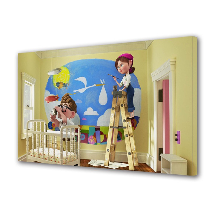 Tablou Canvas Premium, Art Star, Up Carl si Ellie tineri in camera copilului, Animatii, Panza pe cadru de lemn, Decoratiuni Moderne pentru Casa, 30 x 45 cm