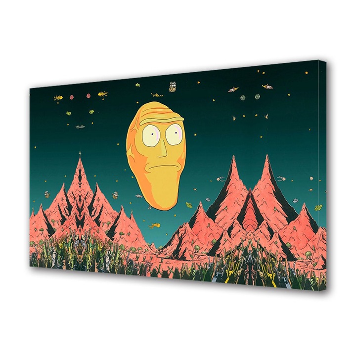 Tablou Canvas Led cu Intrerupator, Luminos in Intuneric, Premium, Art Star, Lumea lui Rick si Morty, Animatii, Panza pe cadru de lemn, Decoratiuni Moderne pentru Casa, 30 x 45 cm