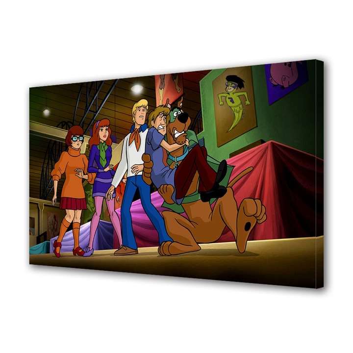 Tablou Canvas Led cu Intrerupator, Luminos in Intuneric, Premium, Art Star, Scooby Doo si Gasca speriata, Animatii, Panza pe cadru de lemn, Decoratiuni Moderne pentru Casa, 30 x 45 cm