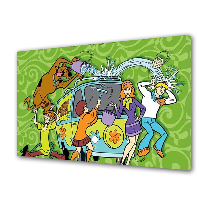 Tablou Canvas Led cu Intrerupator, Luminos in Intuneric, Premium, Art Star, Spalatul dubei Scooby Doo, Animatii, Panza pe cadru de lemn, Decoratiuni Moderne pentru Casa, 30 x 45 cm