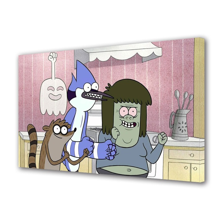 Tablou Canvas Led cu Intrerupator, Luminos in Intuneric, Premium, Art Star, Mitch Mordeicai si Rigby din Regular Show, Animatii, Panza pe cadru de lemn, Decoratiuni Moderne pentru Casa, 30 x 45 cm