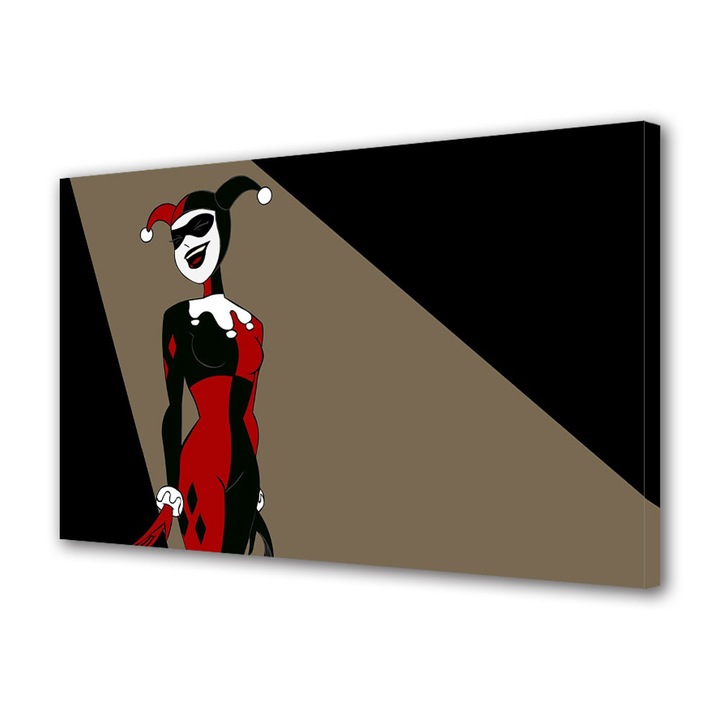 Tablou Canvas Premium, Art Star, Harley Quinn Jester in reflector, Animatii, Panza pe cadru de lemn, Decoratiuni Moderne pentru Casa, 20 x 30 cm
