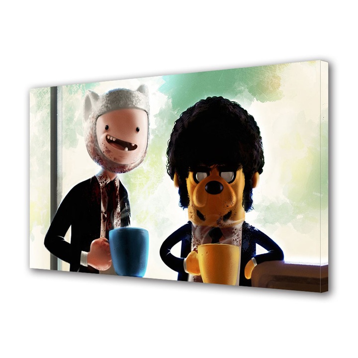 Tablou Canvas Led cu Intrerupator, Luminos in Intuneric, Premium, Art Star, Adventure Time Finn si Jake adulti deghizati, Animatii, Panza pe cadru de lemn, Decoratiuni Moderne pentru Casa, 70 x 100 cm