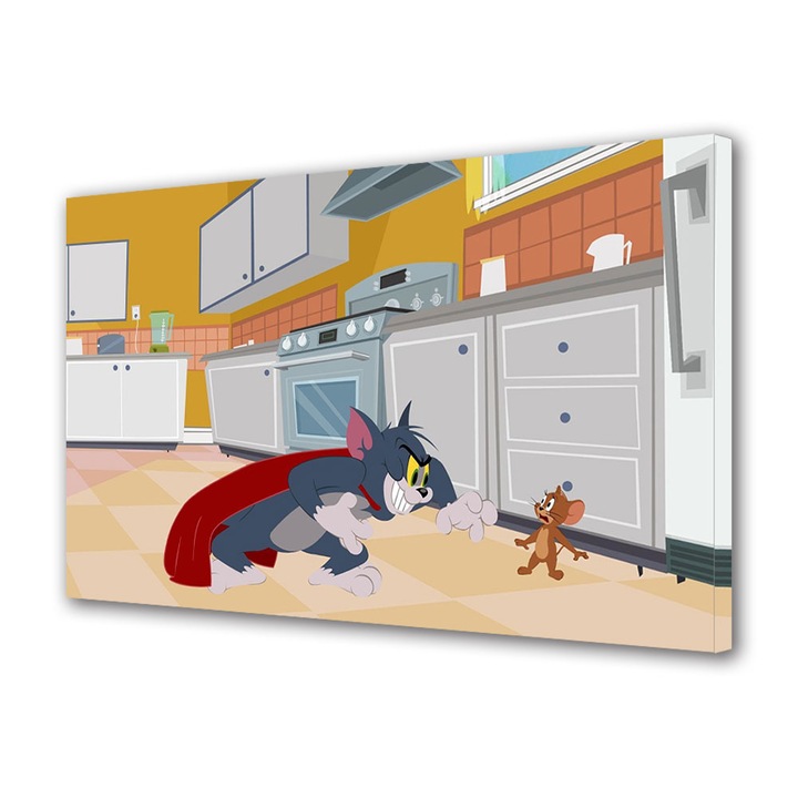 Tablou Canvas Premium, Art Star, Tom si Jerry in bucatarie, Animatii, Panza pe cadru de lemn, Decoratiuni Moderne pentru Casa, 20 x 30 cm