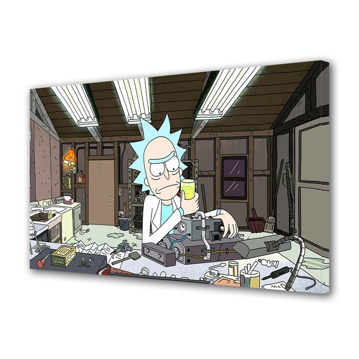Tablou Canvas Led cu Intrerupator, Luminos in Intuneric, Premium, Art Star, Rick si Morty bautura radioactiva, Animatii, Panza pe cadru de lemn, Decoratiuni Moderne pentru Casa, 30 x 45 cm