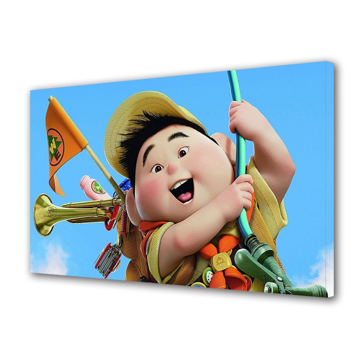 Tablou Canvas Led cu Intrerupator, Luminos in Intuneric, Premium, Art Star, Up Russell se tine de furtun, Animatii, Panza pe cadru de lemn, Decoratiuni Moderne pentru Casa, 30 x 45 cm