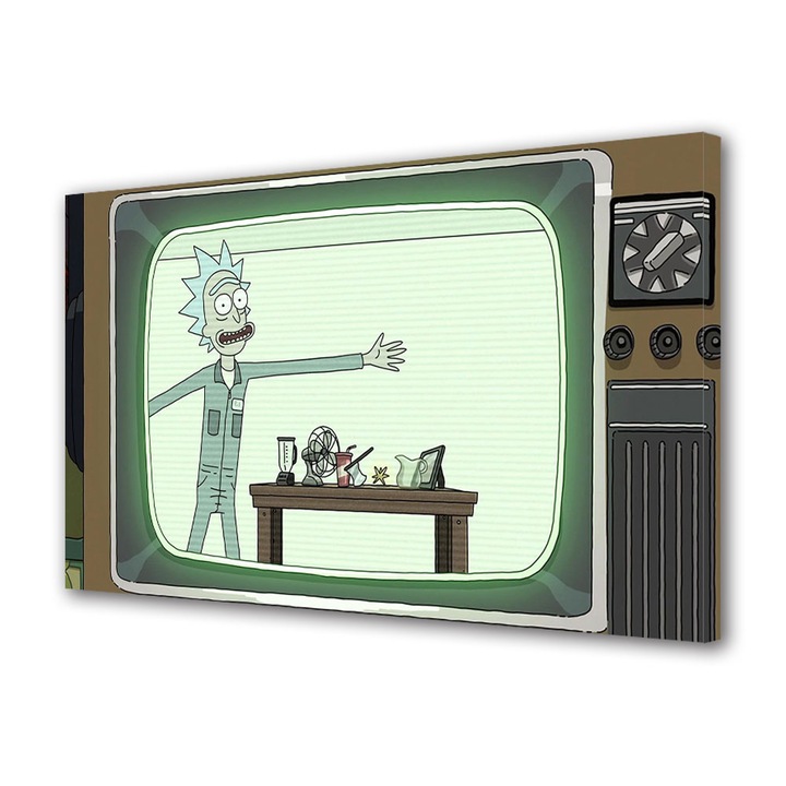 Tablou Canvas Led cu Intrerupator, Luminos in Intuneric, Premium, Art Star, Rick si Morty prezentarea lui Rick, Animatii, Panza pe cadru de lemn, Decoratiuni Moderne pentru Casa, 50 x 70 cm
