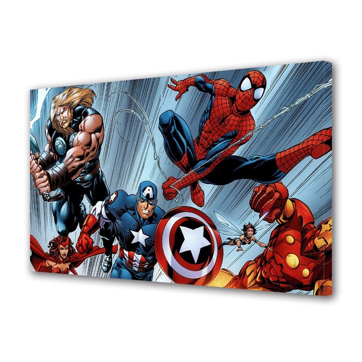 Tablou Canvas Premium, Art Star, Eroii Marvel in actiune , Animatii, Panza pe cadru de lemn, Decoratiuni Moderne pentru Casa, 20 x 30 cm