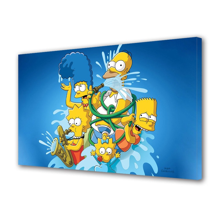 Tablou Canvas Premium, Art Star, Familia Simpson si furtunul cu apa, Animatii, Panza pe cadru de lemn, Decoratiuni Moderne pentru Casa, 30 x 45 cm
