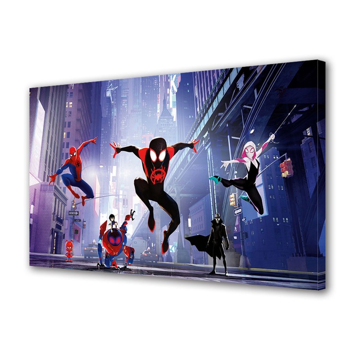 Tablou Canvas Fosforescent, Luminos in Intuneric, Premium, Art Star, Spiderman in actiune, Animatii, Panza pe cadru de lemn, Decoratiuni Moderne pentru Casa, 20 x 30 cm