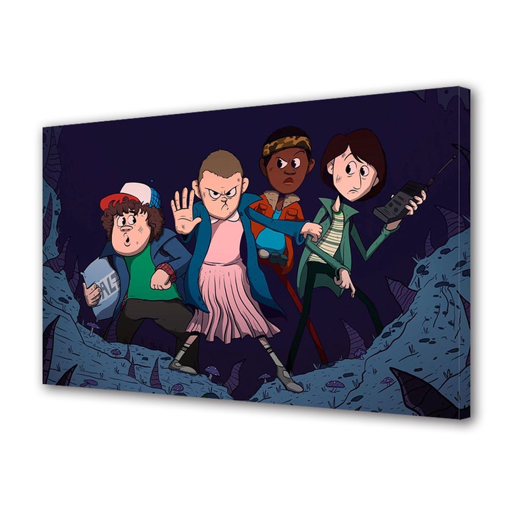 Tablou Canvas Led cu Intrerupator, Luminos in Intuneric, Premium, Art Star, Stranger Things apararea prietenilor, Animatii, Panza pe cadru de lemn, Decoratiuni Moderne pentru Casa, 30 x 45 cm