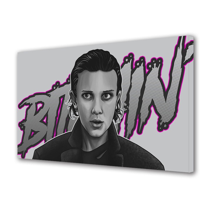 Tablou Canvas Premium, Art Star, Eleven Stranger Things cu parul aranjat, Animatii, Panza pe cadru de lemn, Decoratiuni Moderne pentru Casa, 20 x 30 cm