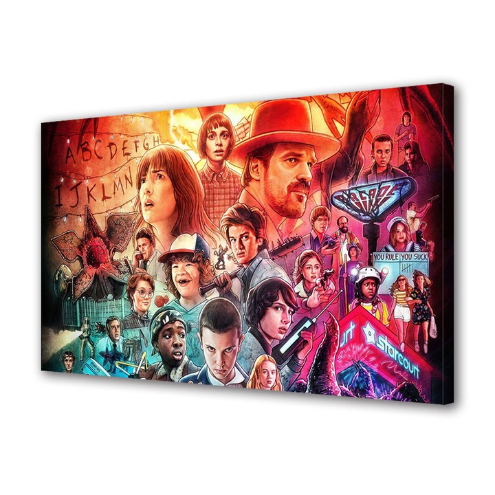 Tablou Canvas Fosforescent, Luminos in Intuneric, Premium, Art Star, Stranger Things arcade, Animatii, Panza pe cadru de lemn, Decoratiuni Moderne pentru Casa, 20 x 30 cm